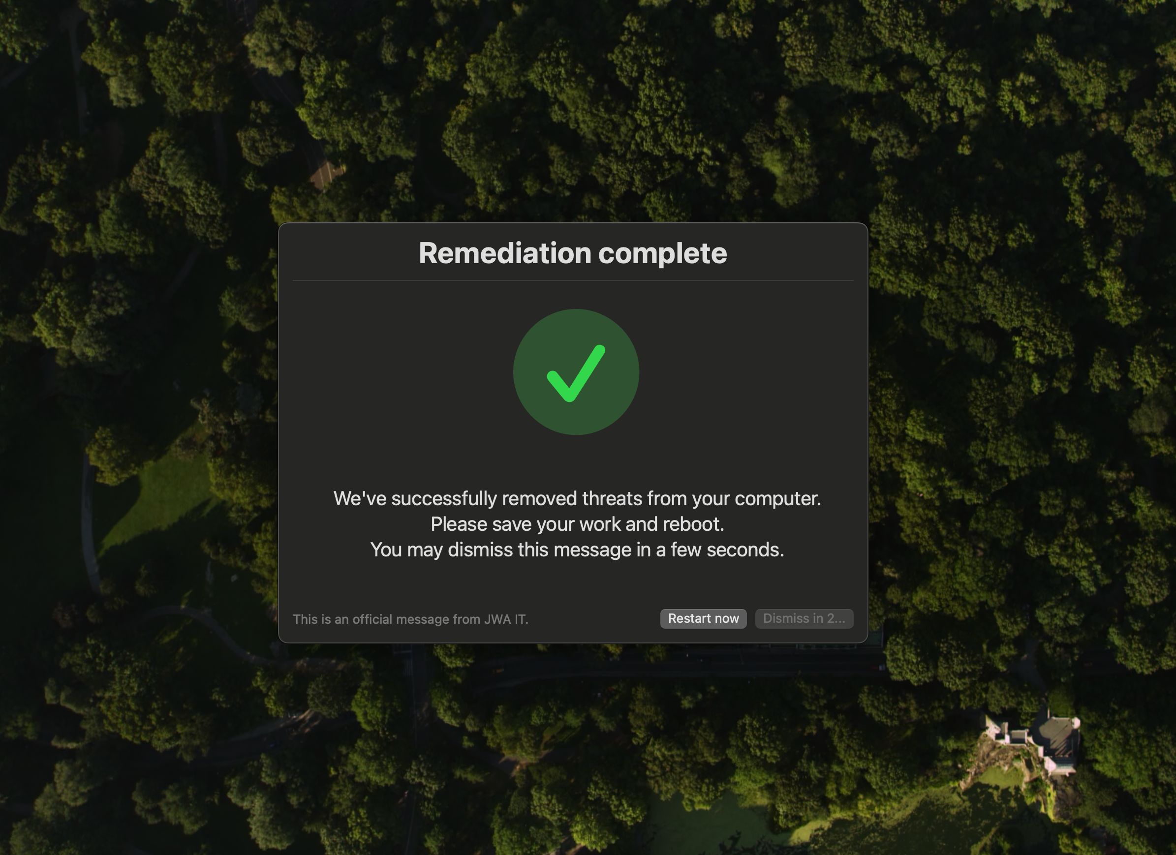 An example of an "all clear" alert