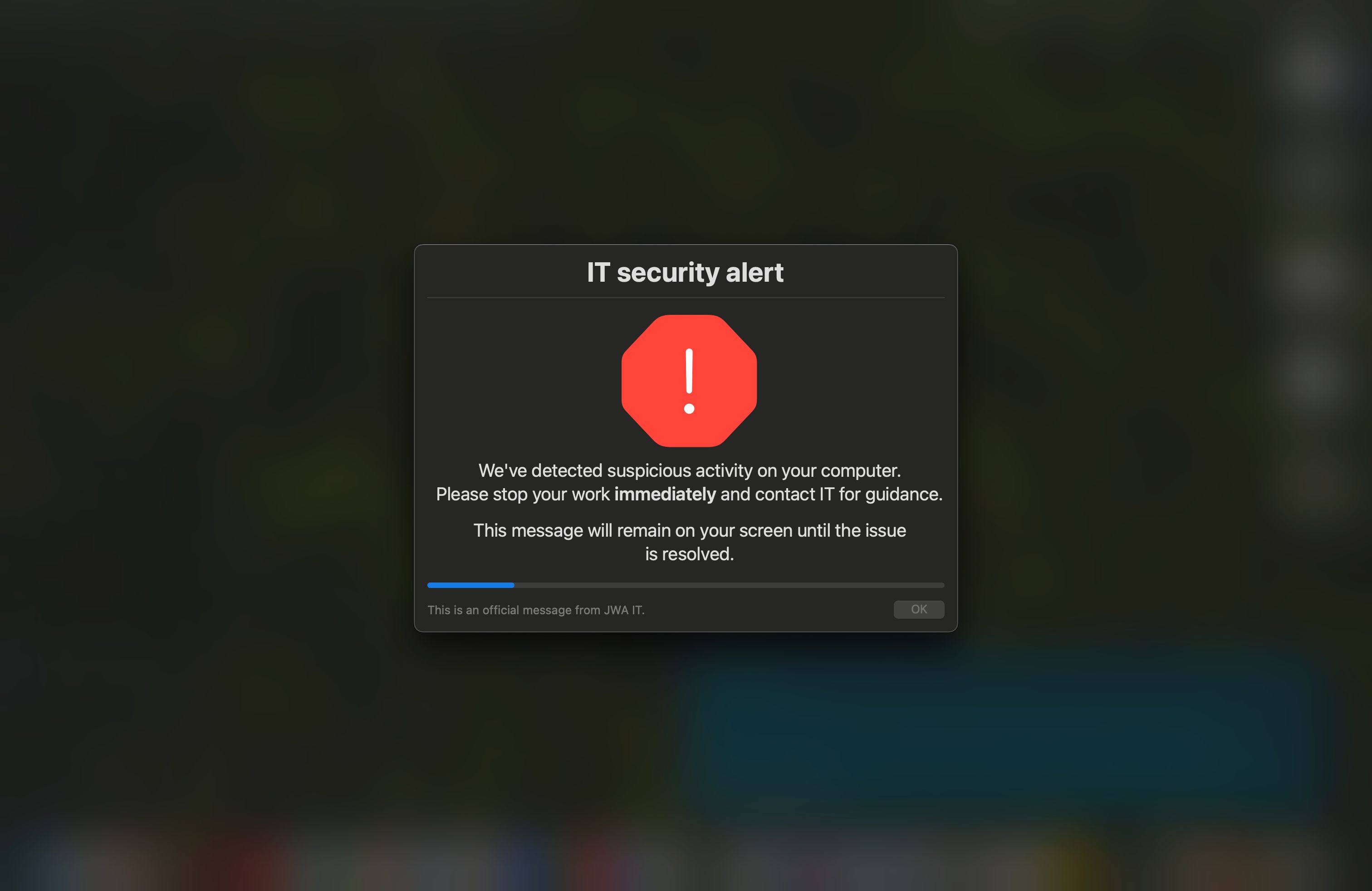 An example of a "high" alert